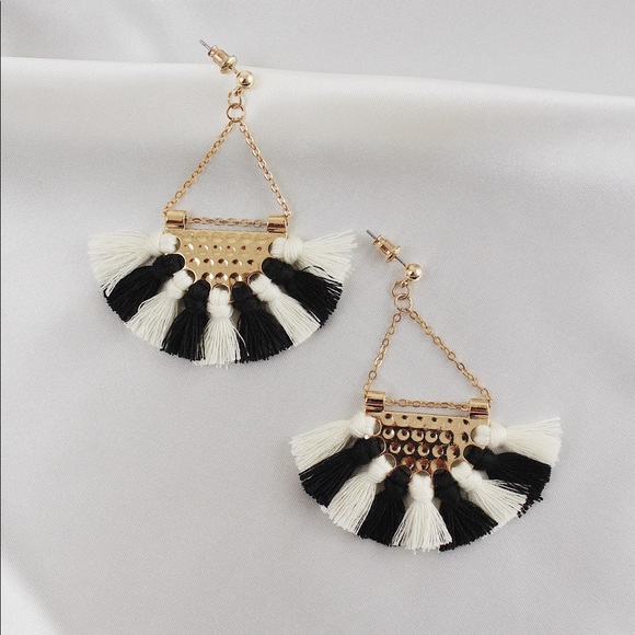 Mary & Heart Jewelry - FINAL SALE! Black and White Gold Fringe Earrings